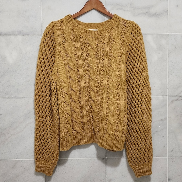Loveshackfancy Rosie Cable Knit Sweater Amber Puff Sleeves Pullover S - Picture 3 of 10